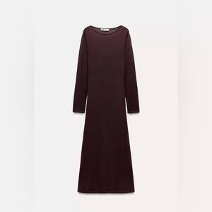 Zara FINE KNIT BELT DRESS Deep Burgundy